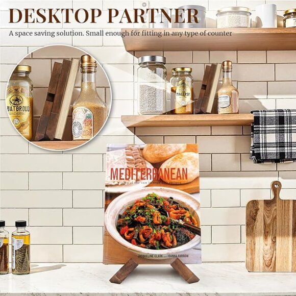 NEW Wooden Cookbook Holder, Rustic Cook Book Holder Stand - Rustic Brown - Picture 6 of 9